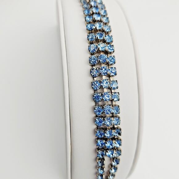 Stunning Baby Blue Marquis Rhinestone Necklace & Bracelet Set Statement Parure - Picture 9 of 16